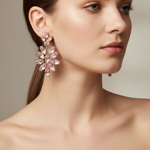 Oscar de la Renta pink crystal floral statement earrings